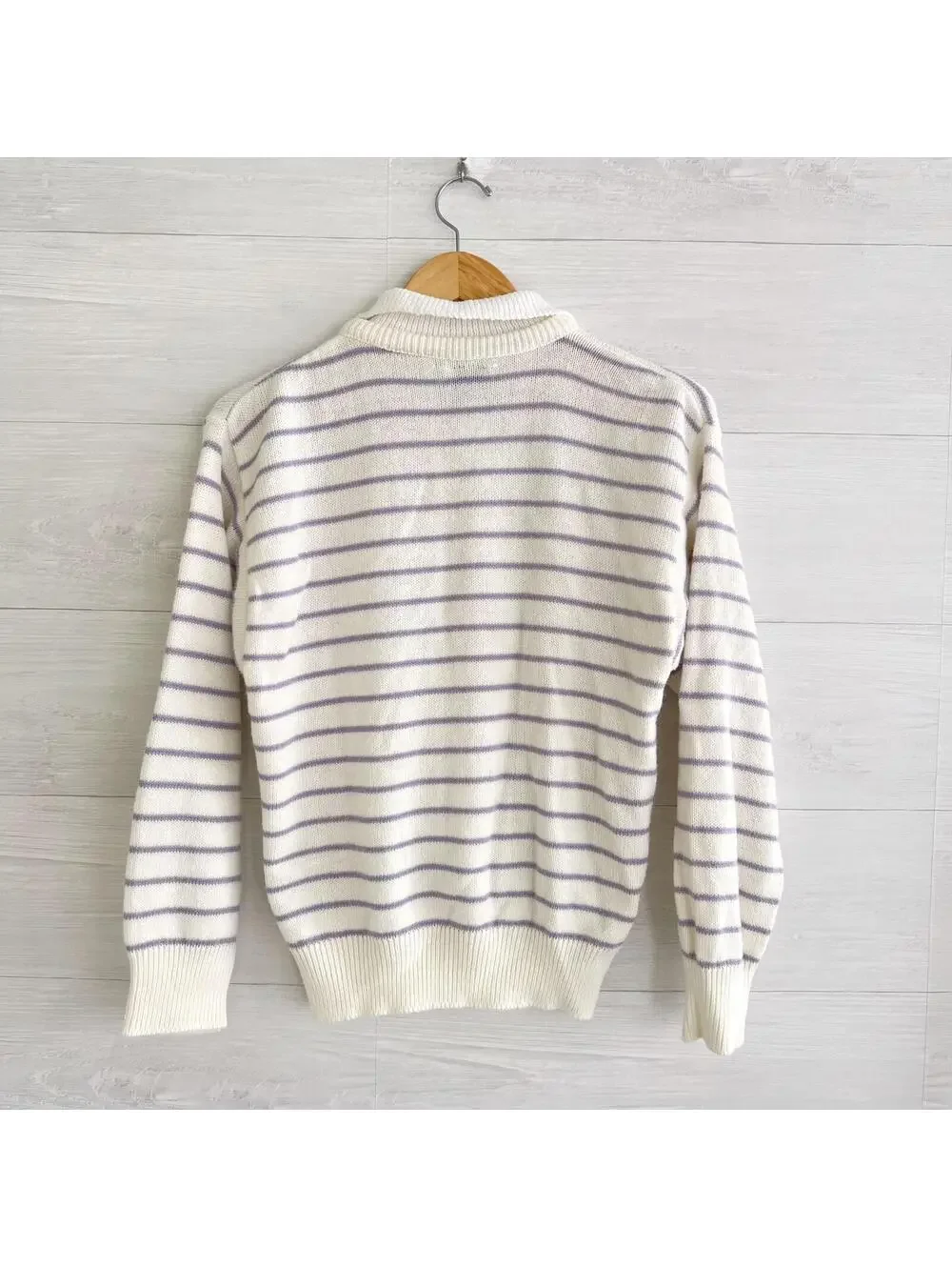 Vintage Picket & Post Lavender White Striped Collared Sweater Womens S - Picture 5 of 5